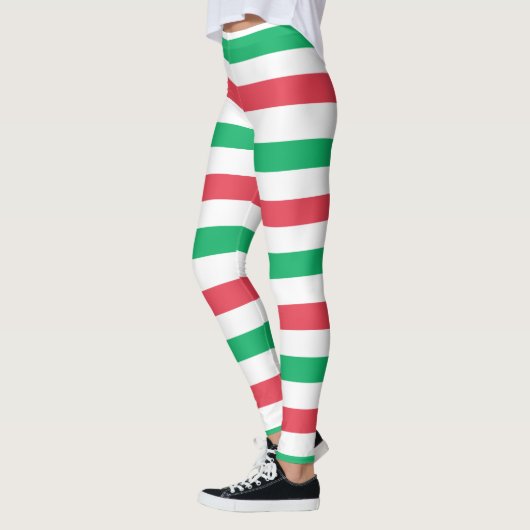 Leggings voor kerstrood, wit, groen brede streep (Links)