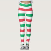 Leggings voor kerstrood, wit, groen brede streep (Voorkant)