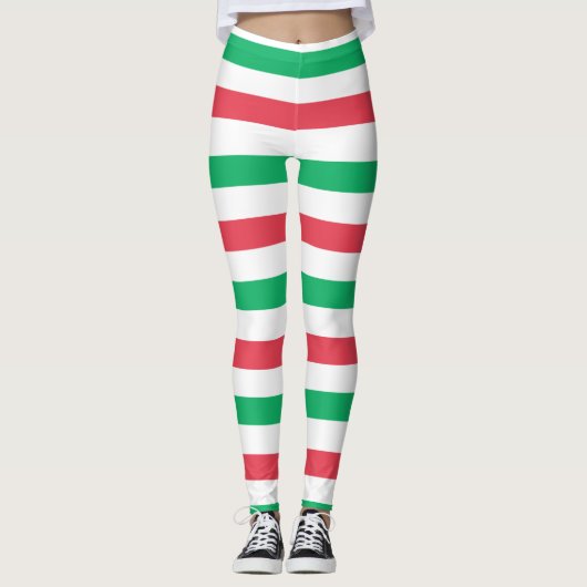 Leggings voor kerstrood, wit, groen brede streep (Voorkant)
