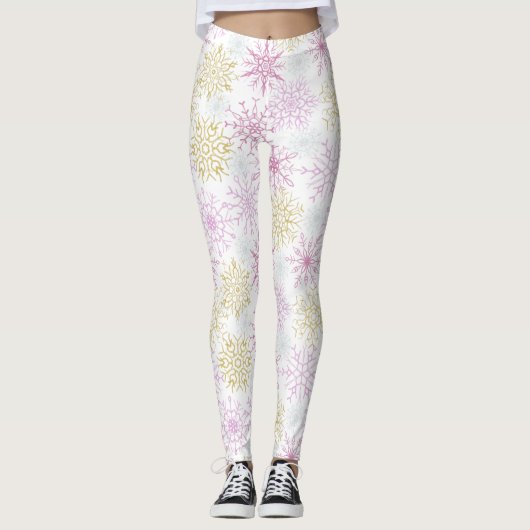Leggings voor mousserende roze snowflakes (Voorkant)