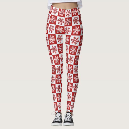 Leggings voor rode witte dambordsneeuwvlokken (Voorkant)