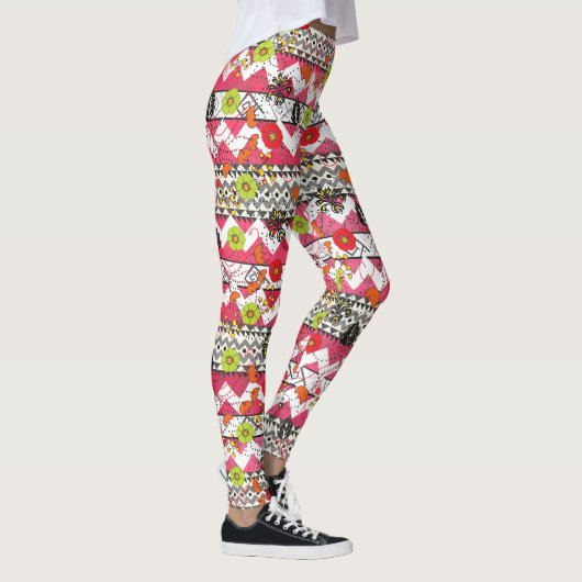 Leggings voor roze en zwarte Floral Aztec Pattern (Rechts)