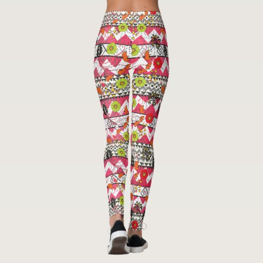 Leggings voor roze en zwarte Floral Aztec Pattern (Achterkant)