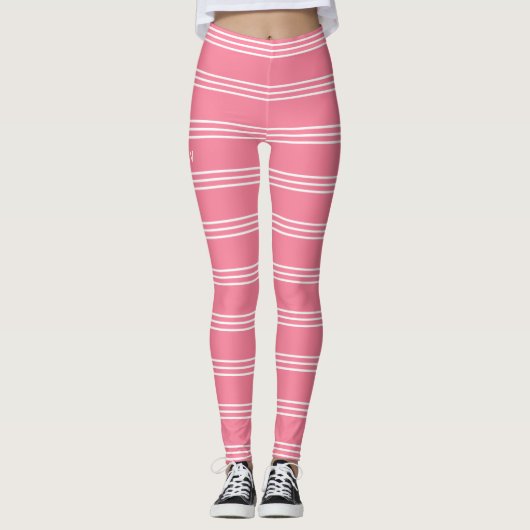 Leggings voor roze stripes aangepast monogram (Voorkant)