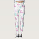Leggings voor tropische vaccinatie<br><div class="desc">Zachte kleurstructuur op een tropisch naadloos patroon met flamingos en cactus in lichtblauw en roze</div>