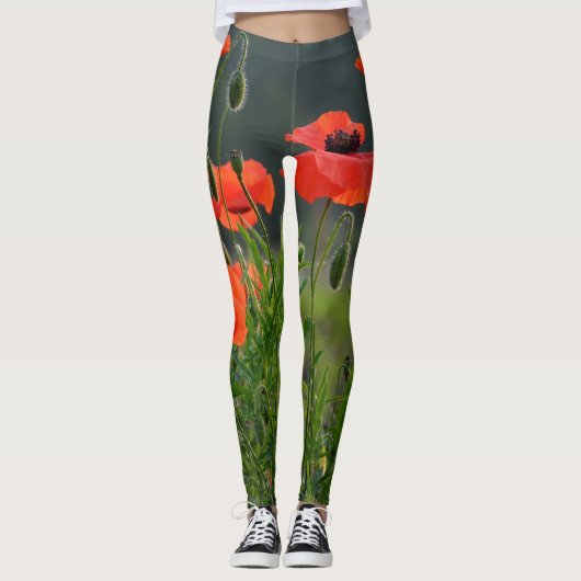 Leggings voor vrouwen | Eco Fitness Poppy Field 2 (Voorkant)