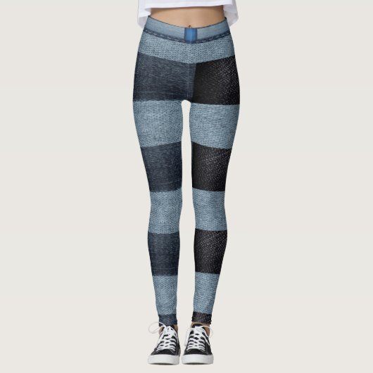 Leggings voor zwart en blauw raster Denim (Voorkant)