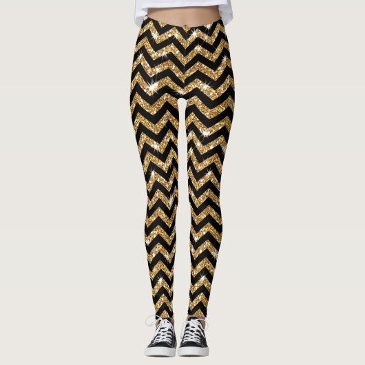 Leggings voor zwart en Gold Chevron-ontwerp (Voorkant)