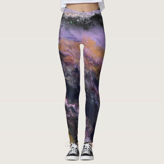 Leggings voor zwart, lavender en peach - "Galaxy" (Voorkant)