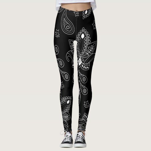 Leggings voor zwart/wit Paisley (Voorkant)