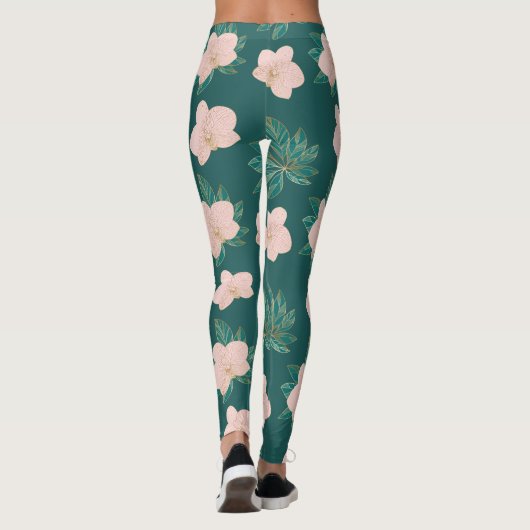 Leggings vrouw met bladeren goud en roze (Achterkant)
