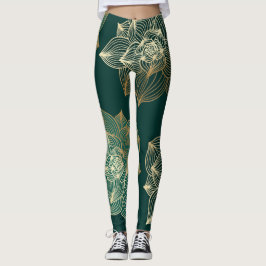 Leggings vrouw met gouden magnolia