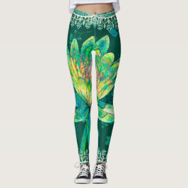 Leggings, Wild Hunter Green Water Lily Leggings