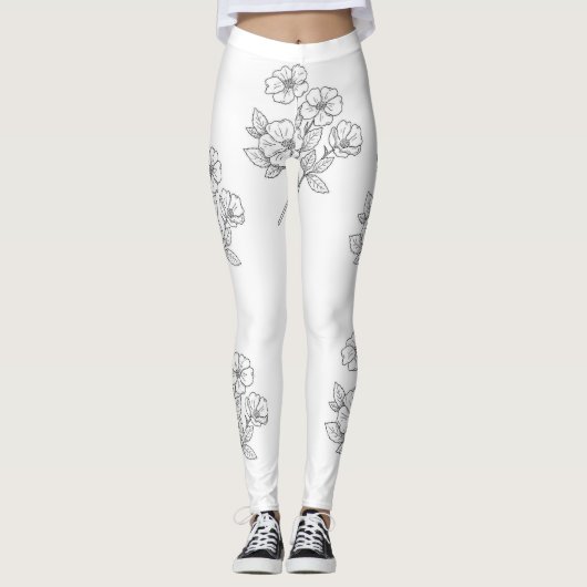 Leggings witte bloemen (Voorkant)
