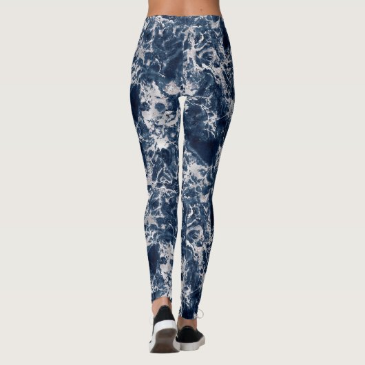 Leggings Women - Blue and Silver Marble Pattern (Achterkant)
