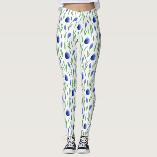 Leggings Women - Blue Flowers Pattern (Voorkant)
