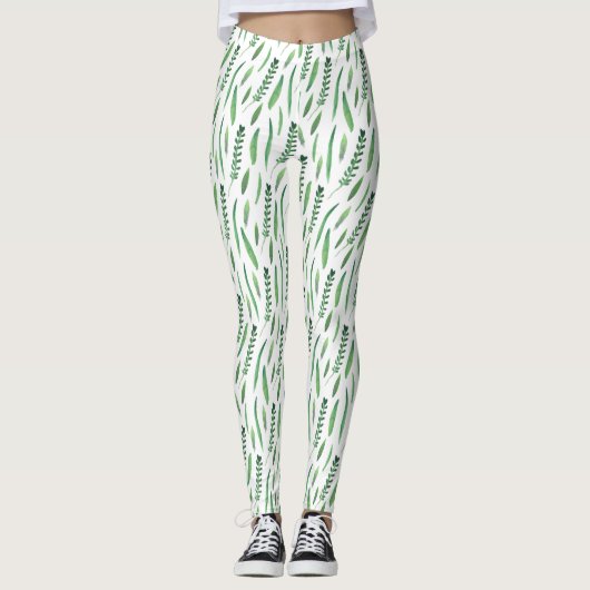 Leggings Women - Green Leaves Pattern (Voorkant)