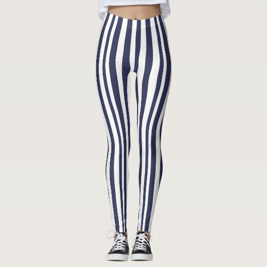 Leggings yoga's van Navy Blue en White stripe (Voorkant)