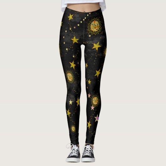 Leggings, zon, maan en Sterren Abstract ontwerp Leggings (Voorkant)