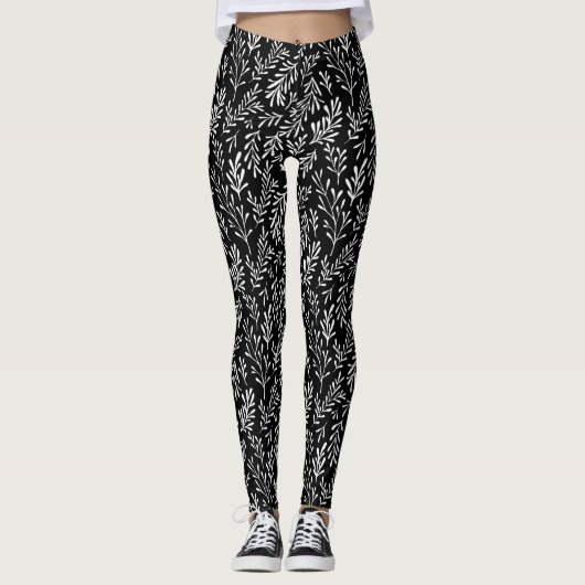 Leggings zwart wit blad voor vrouwen (Voorkant)