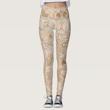 Leggins Beige Funky Artistiek Alternatief Patroon
