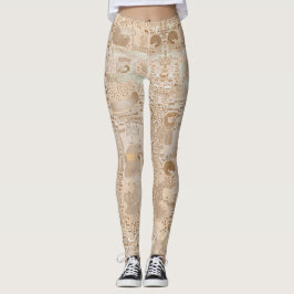 Leggins Beige Funky Artistiek Alternatief Patroon Leggings