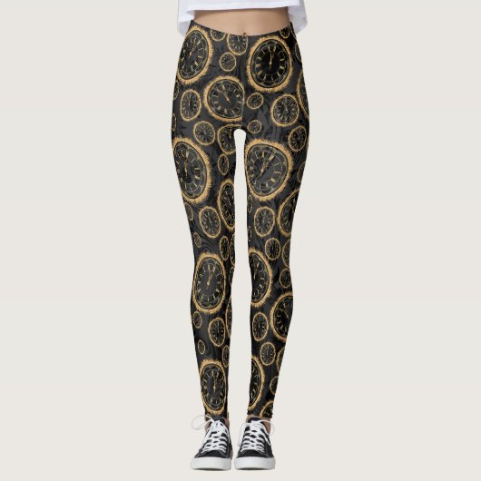 Leggins voor zwart en Gold-klok Leggings (Voorkant)