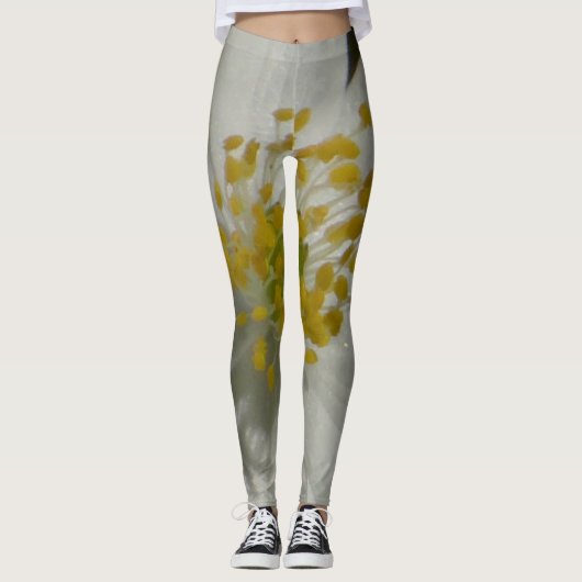 Leggins witte en gele bloem leggings (Voorkant)
