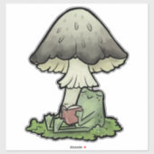 Leggy kikker lezen onder een paddenstoel sticker (Vel)