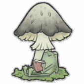 Leggy kikker lezen onder een paddenstoel sticker (Voorkant)