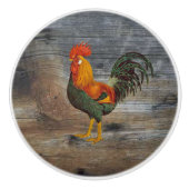 Leghorn Rooster ~ Origin Livorno Italy ~ Barnwood Keramische Knop (Voorkant)