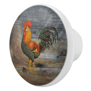 Leghorn Rooster ~ Origin Livorno Italy ~ Barnwood Keramische Knop