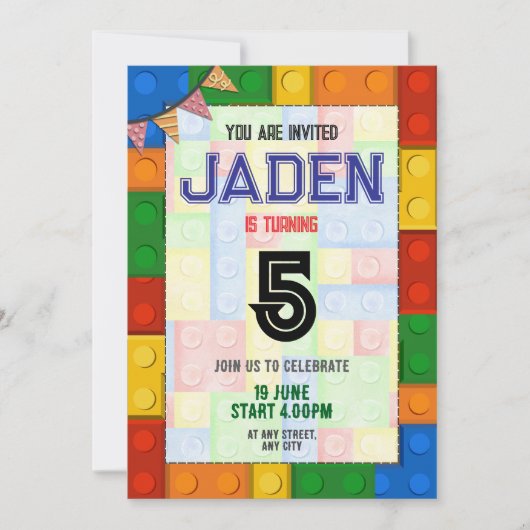 Lego Block Party Сkleurrijke verjaardagsuitnodigin Kaart (Voorkant)