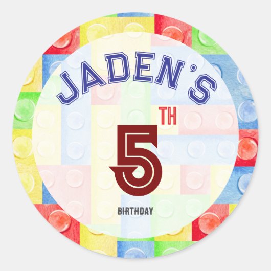 Lego Block Party Сolorful Birthday Invitation Ronde Sticker (Voorkant)