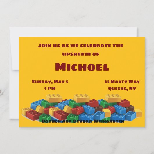 Lego upsherin-uitnodiging kaart (Voorkant)