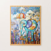 LEGPUZZEL - Blauwe Olifant Valt de Stad Binnen (Verticaal)