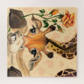 Legpuzzel Grappige Giraffe met Roos (Horizontaal)