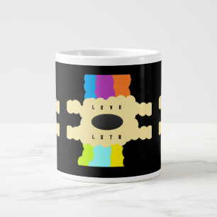 Legpuzzel patroon kunst gemengde kleuren op zwart grote koffiekop