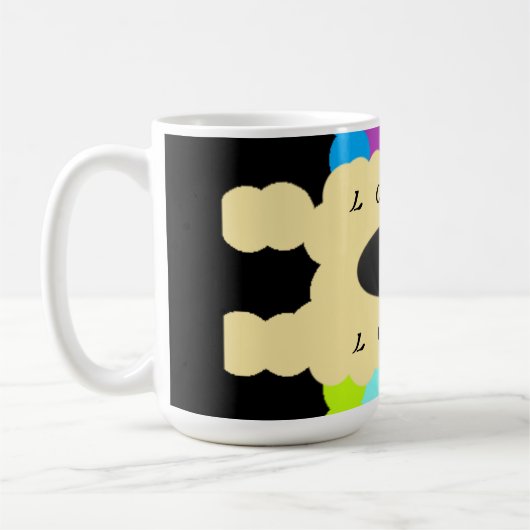 Legpuzzel patroon kunst gemengde kleuren op zwart koffiemok (Links)