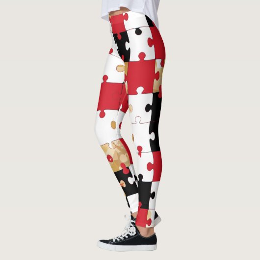 Legpuzzel Rood Zwart Goud Patroon Leggings (Links)