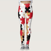 Legpuzzel Rood Zwart Goud Patroon Leggings (Voorkant)
