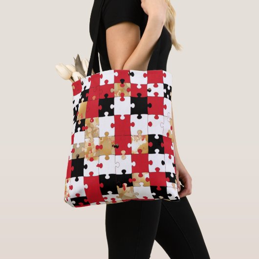 Legpuzzel Rood Zwart Goud Patroon  Tote Bag (Dichtbij)