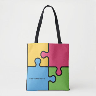 Legpuzzelpatroon met bewerkbare naam tote bag