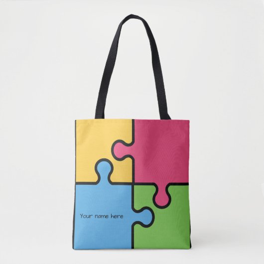 Legpuzzelpatroon met bewerkbare naam tote bag (Voorkant)