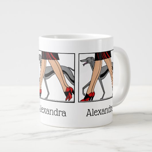 Legs Art Deco Women Greyhound Whippet Dog R Grote Koffiekop (Voorkant rechts)