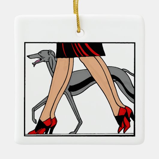 Legs Art Deco Women Greyhound Whippet Dog R Keramisch Ornament (Voorkant)
