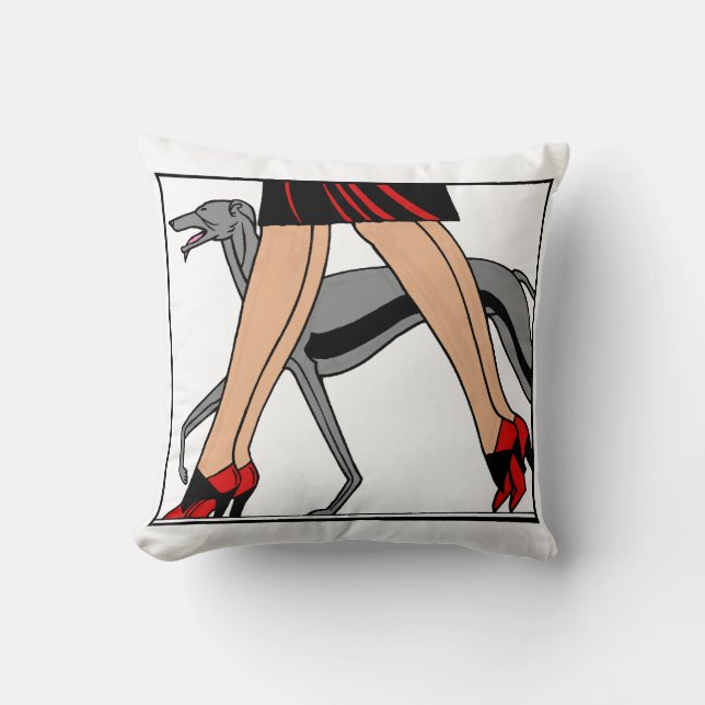 Legs Art Deco Women Greyhound Whippet Dog R Kussen (Voorkant)