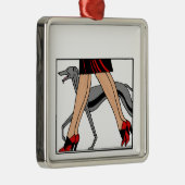 Legs Art Deco Women Greyhound Whippet Dog R Metalen Ornament (Rechts)
