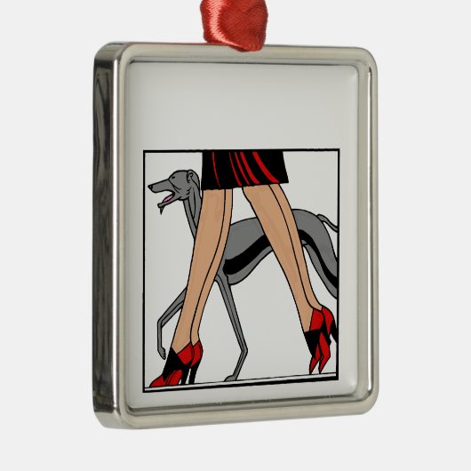 Legs Art Deco Women Greyhound Whippet Dog R Metalen Ornament (Rechts)