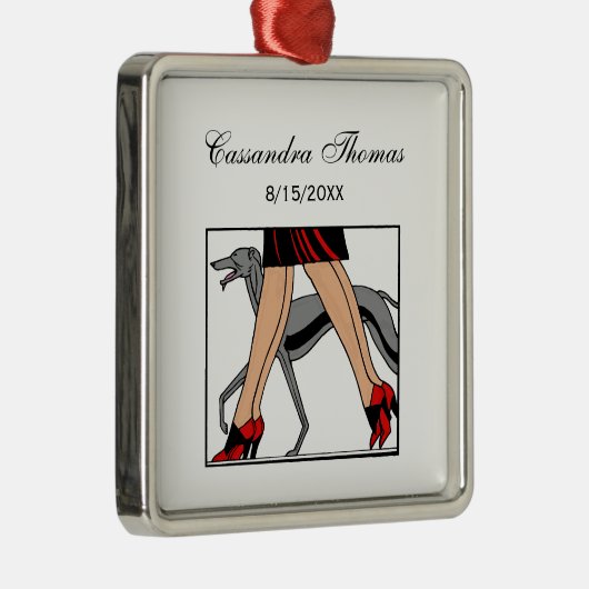 Legs Art Deco Women Greyhound Whippet Dog R Metalen Ornament (Rechts)